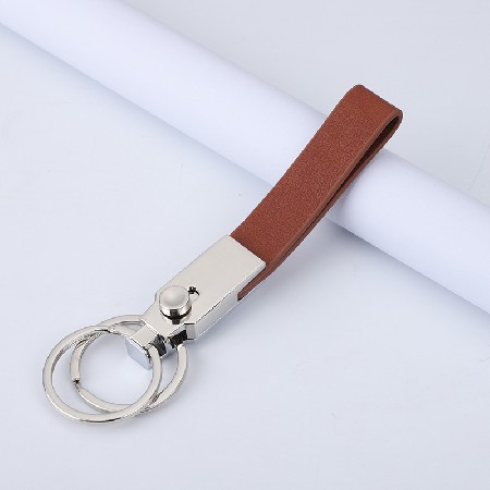 Metal Double Ring Leather Keychain Automotive Accessories Creative Gift Logo Processing Keychain