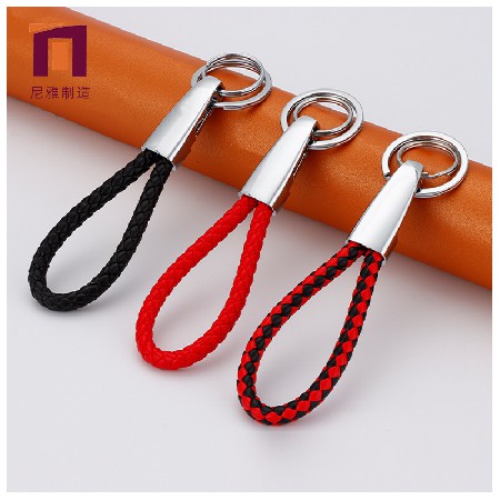 New Leather Rope Metal Keychain Car Accessories Creative Gift Leather Rope Keychain Can Be Used as a Logo